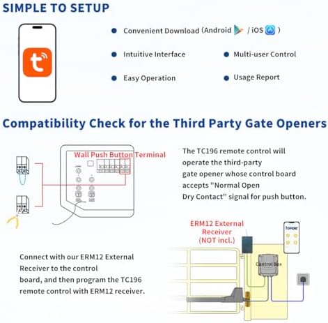 TOPENS TC196 Tuya Smart WiFi Bluetooth Gate Opener Controller for Swing Sliding Gates - App Remote iOS Android Compatibl