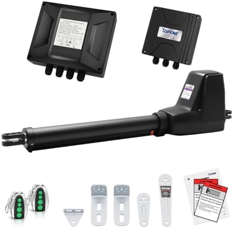 TOPENS AT12131 Heavy Duty Single Swing Gate Opener for Gates Up to 18ft - Solar Compatible with Remote Control