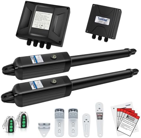 TOPENS A8132 Dual Swing Gate Opener Up to 18ft Heavy Duty Solar Compatible Remote Control Kit