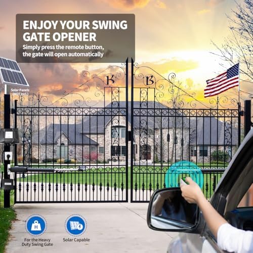 TOPENS A8132 Dual Swing Gate Opener Up to 18ft Heavy Duty Solar Compatible Remote Control Kit