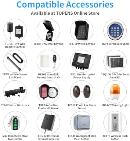TOPENS A8131 Heavy Duty Swing Gate Opener for Driveways Up to 18ft with Remote Control Solar Compatible