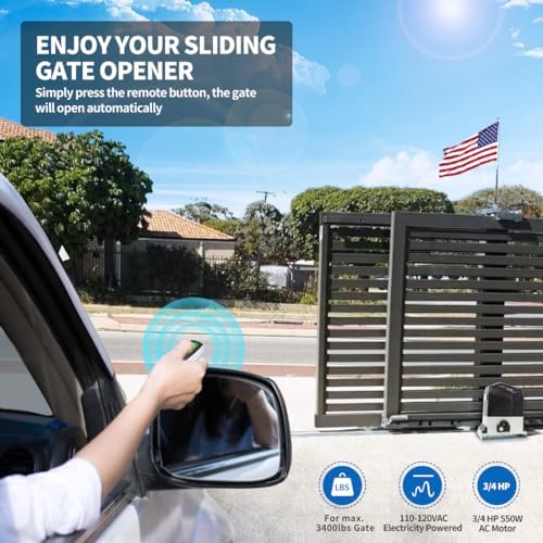 TOPENS RK1200T Automatic Sliding Gate Opener for Heavy Driveway Gates Up to 3400 lbs with Remote Control