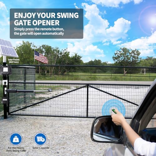 TOPENS A8131 Heavy Duty Swing Gate Opener for Driveways Up to 18ft with Remote Control Solar Compatible