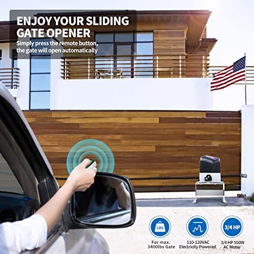 TOPENS CK1200 Chain Drive Automatic Sliding Gate Opener for Heavy Driveway Gates Up to 3400 lbs with Remote Control