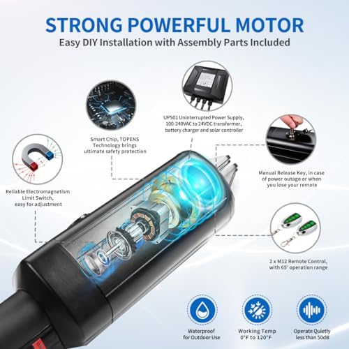 TOPENS A8131 Heavy Duty Swing Gate Opener for Driveways Up to 18ft with Remote Control Solar Compatible