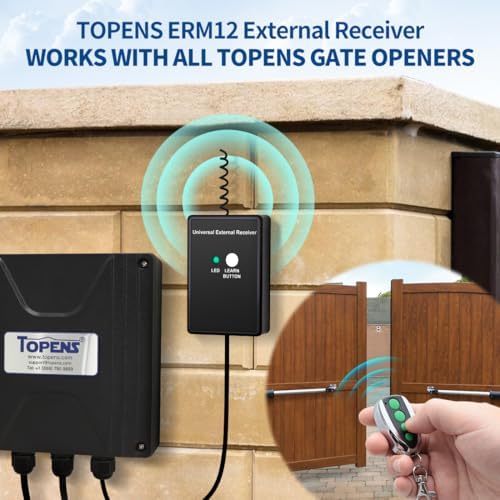 TOPENS ERM12 Universal Receiver Kit with 2 Remotes for Garden Gate Openers Outdoor Use
