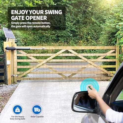 TOPENS A8 Heavy Duty Swing Gate Opener for Single Gates up to 850lbs/18ft with 2 Remotes