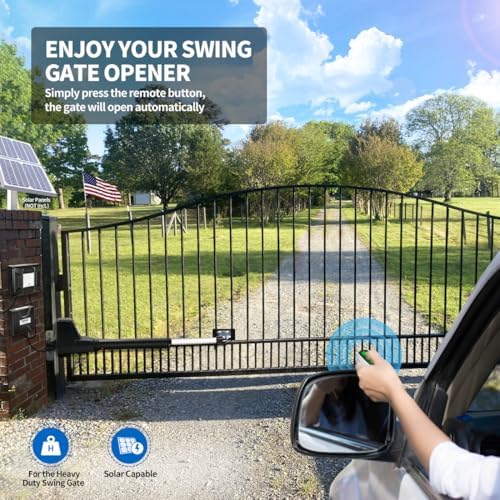 TOPENS AT12131 Heavy Duty Single Swing Gate Opener for Gates Up to 18ft - Solar Compatible with Remote Control