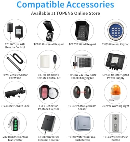 TOPENS PW502 Automatic Gate Opener for Dual Swing Gates Up to 16ft, AC Powered with Remote Kit Solar Compatible