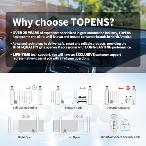 TOPENS RK1200T Automatic Sliding Gate Opener for Heavy Driveway Gates Up to 3400 lbs with Remote Control
