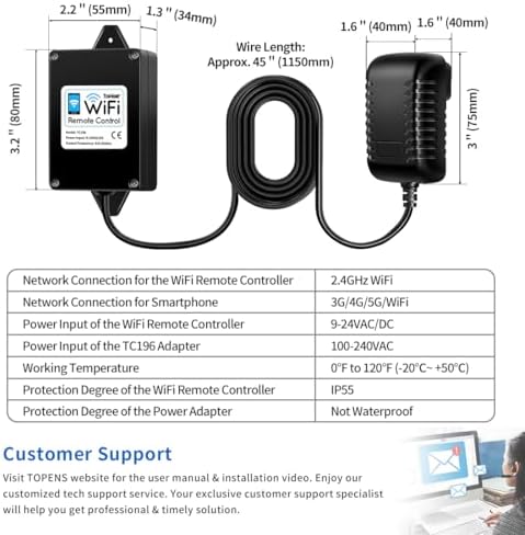 TOPENS TC196 Tuya Smart WiFi Bluetooth Gate Opener Controller for Swing Sliding Gates - App Remote iOS Android Compatibl