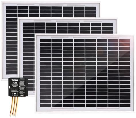 TOPENS TSP30W 30W 24V Monocrystalline Solar Panel Kit with Battery Charging Controller for RV, Gate Opener, Boat & Off-G