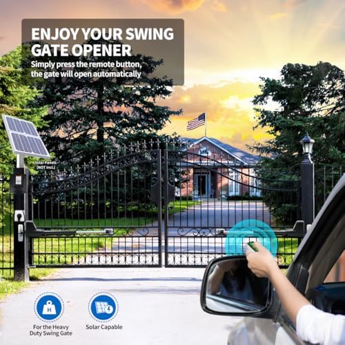 TOPENS AT1202 Heavy Duty Dual Swing Gate Opener for Driveway Double Gates Up to 18ft per Arm, Solar Compatible AC Motor 