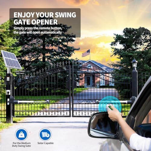 TOPENS AT602 Dual Swing Gate Opener Up to 18ft per Arm with Remote Control Kit Solar Compatible