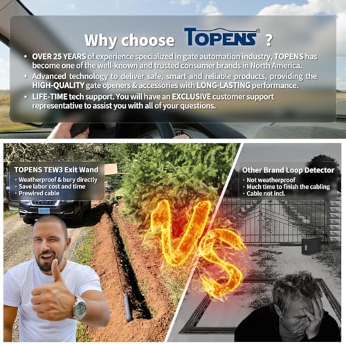 TOPENS TEW3 Vehicle Exit Sensor Wand for Gate Openers - Automatic Driveway Detection